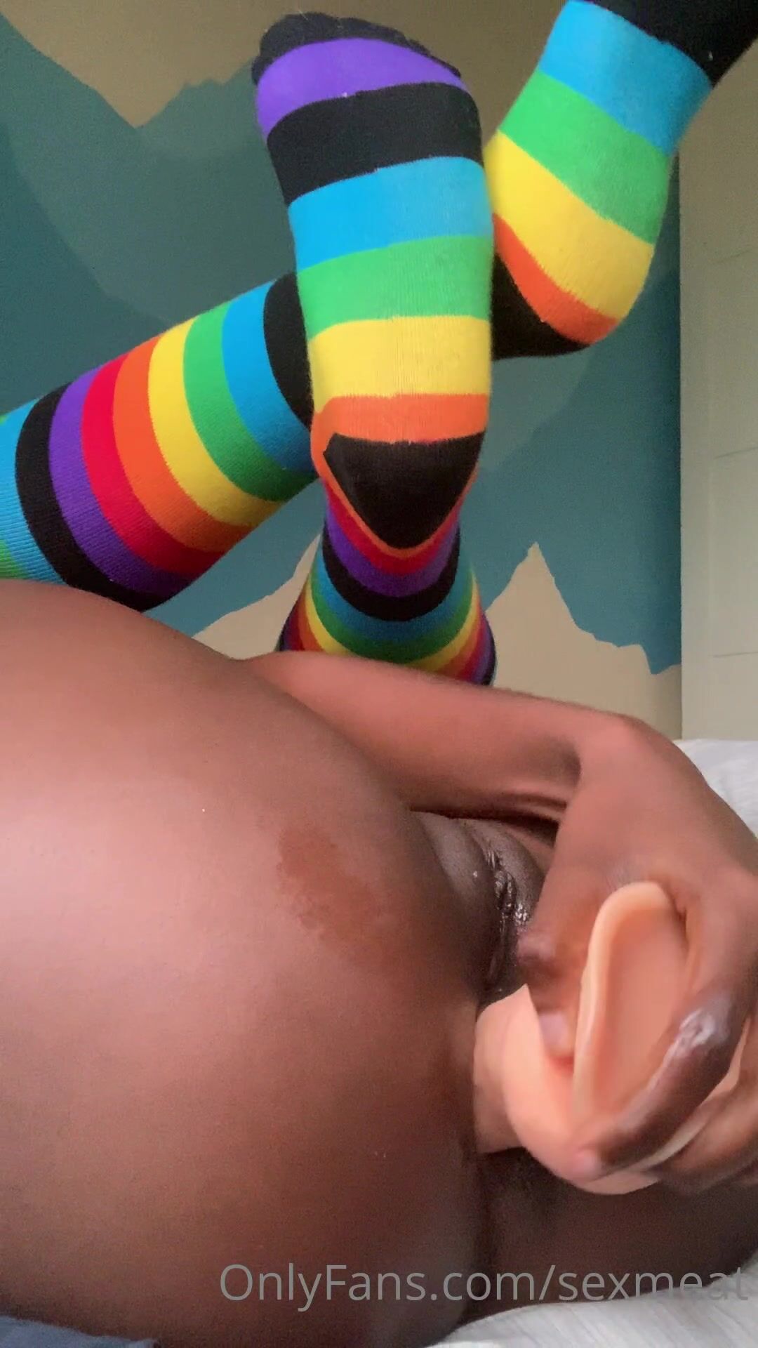 SexMeat Ebony BWC Dildo Anal In Striped Socks OF Clip