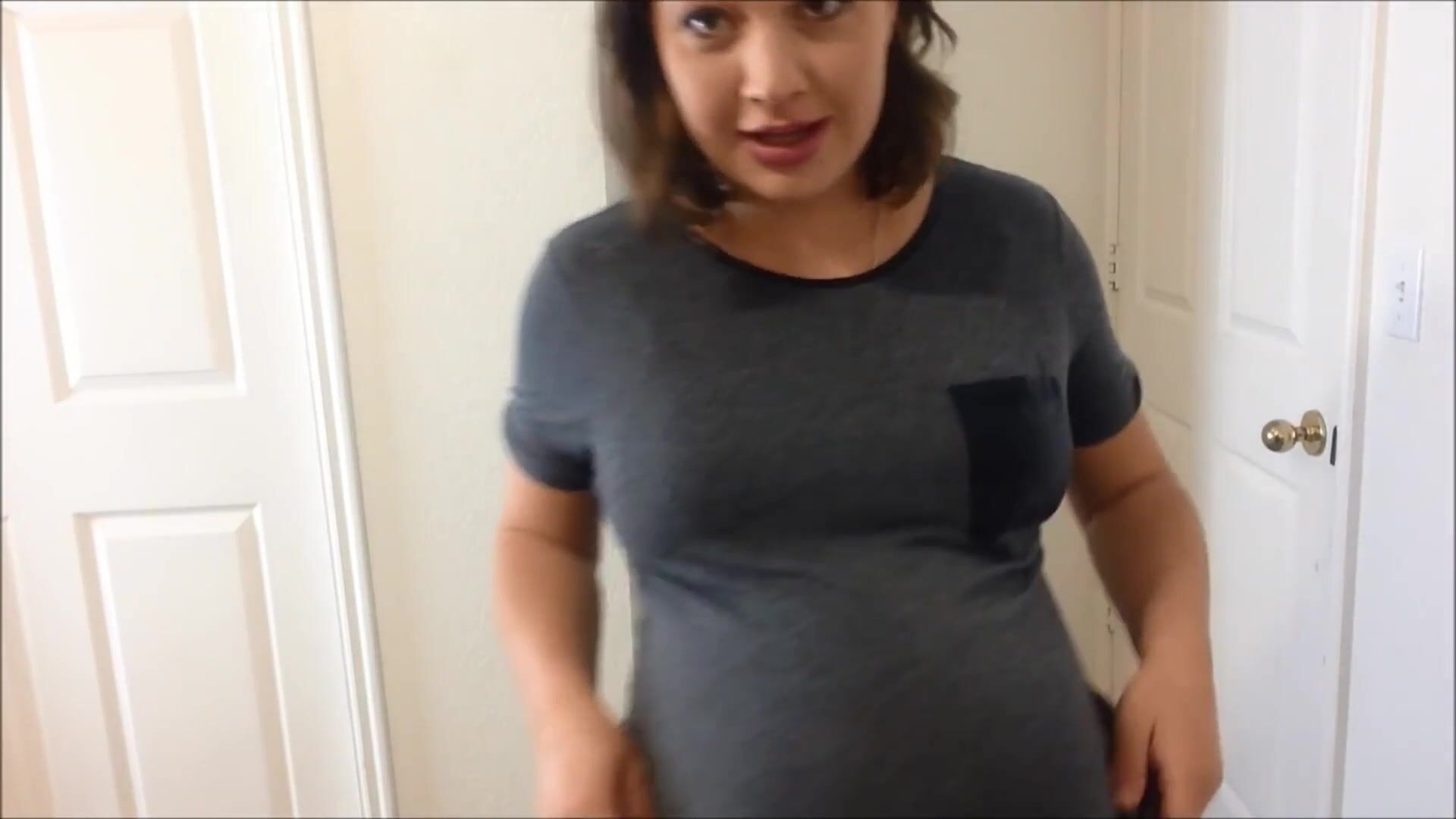 Medi Meadow Pre Pregnancy clothing try on with a huge round belly