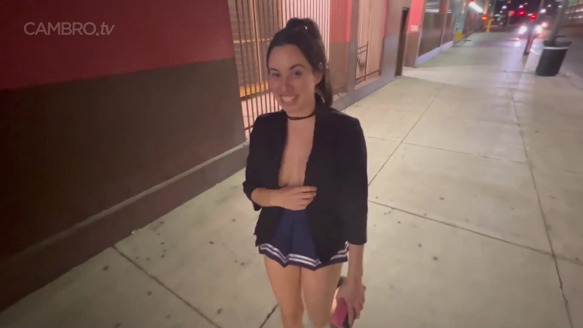(NEW) Nicole walks down the street with her ass and tits completely out as people walk by