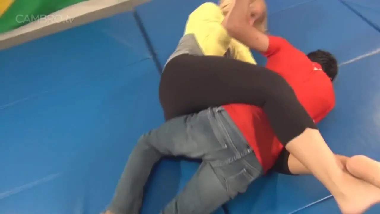 Tall Blonde Woman dominates short guy