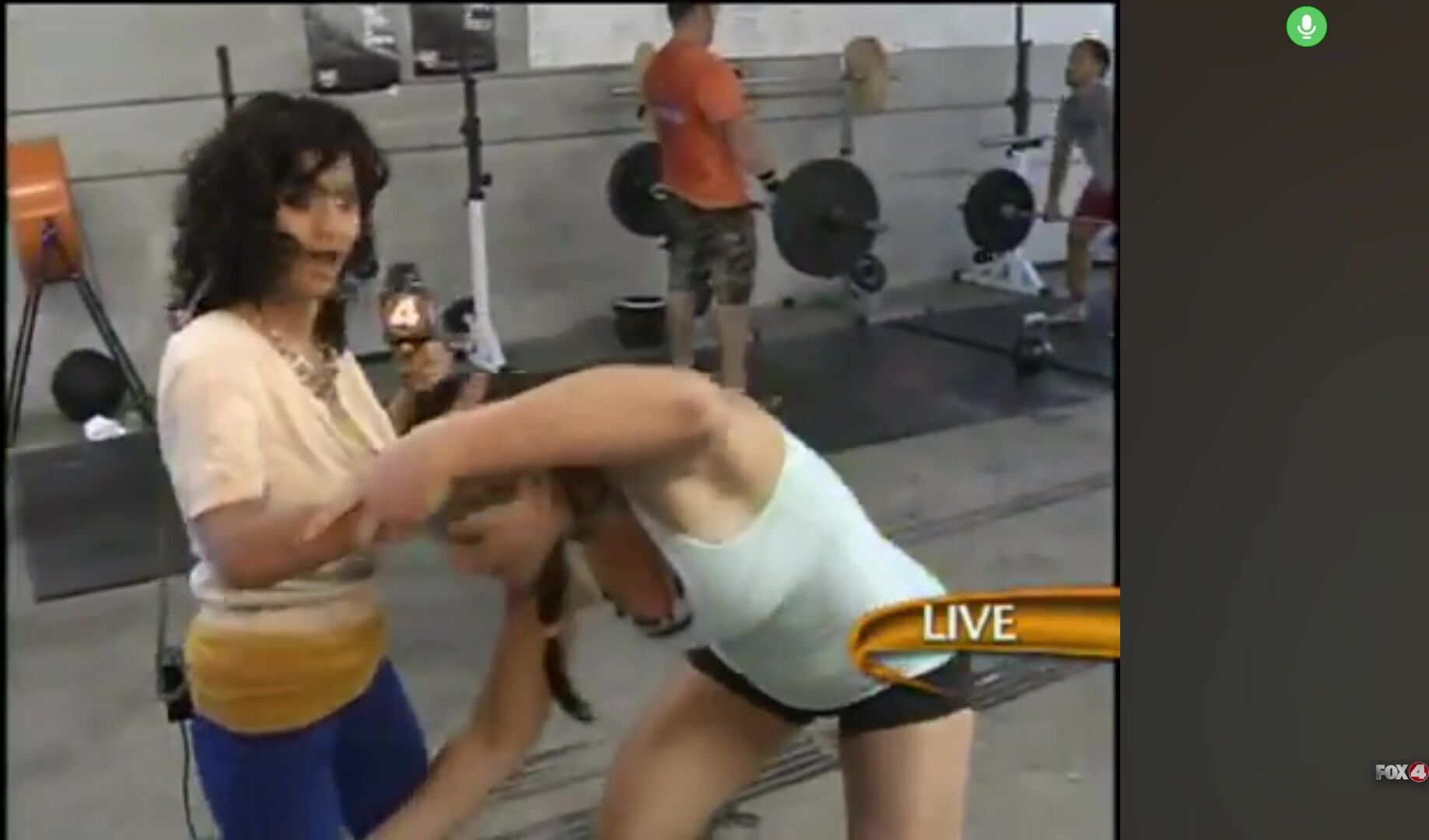 Strong women lift carry tiny news reporter