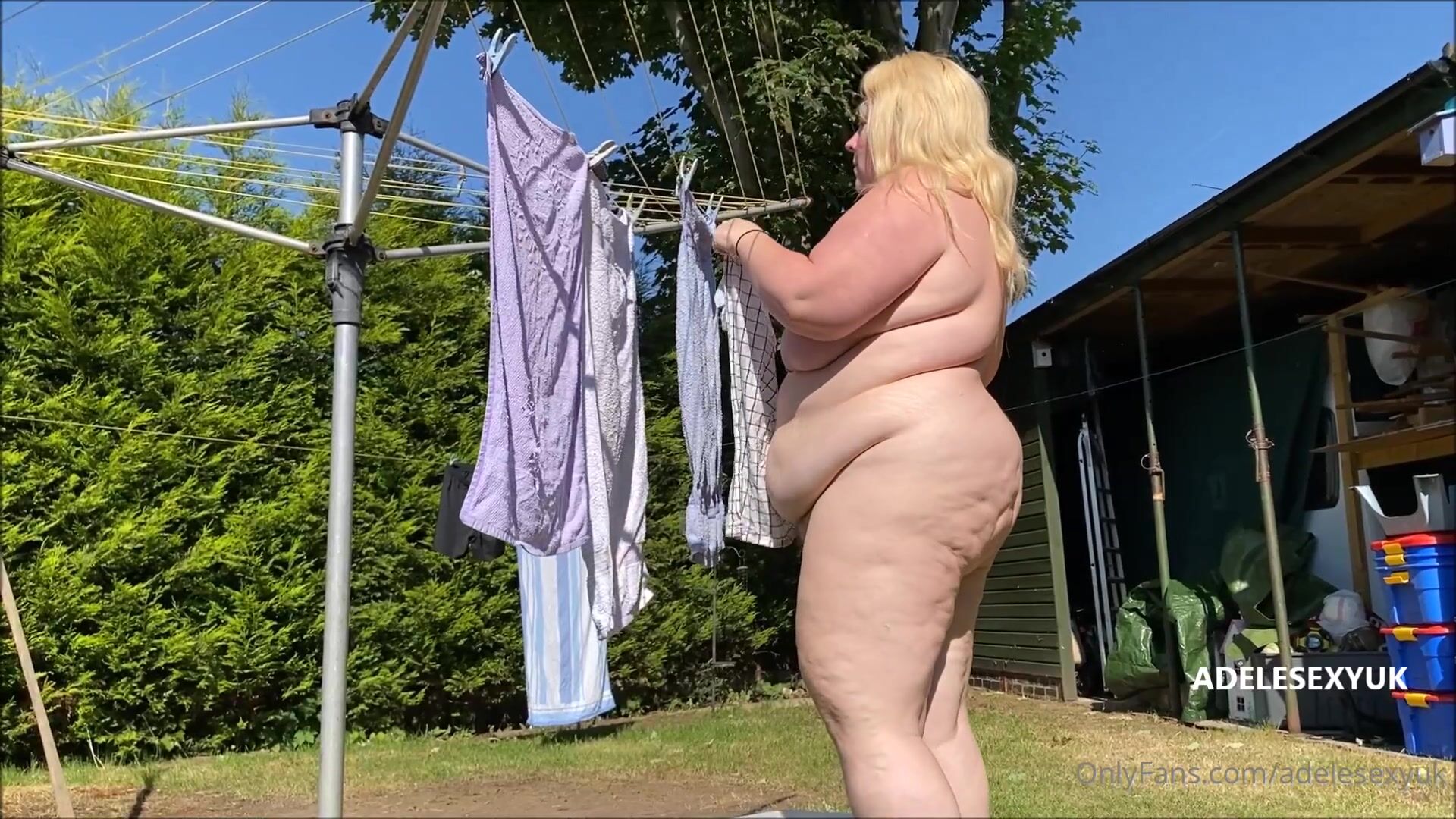 Adelesexyuk naked hanging laundry