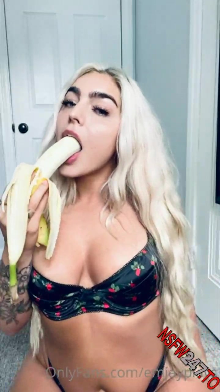 Emily Rinaudo striping teasing and sucking off banana in a black lingerie  onlyfans porn videos