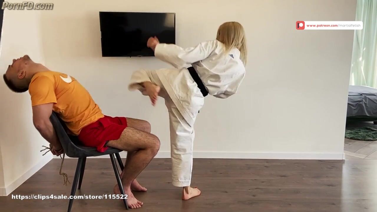 Karate girl vs man