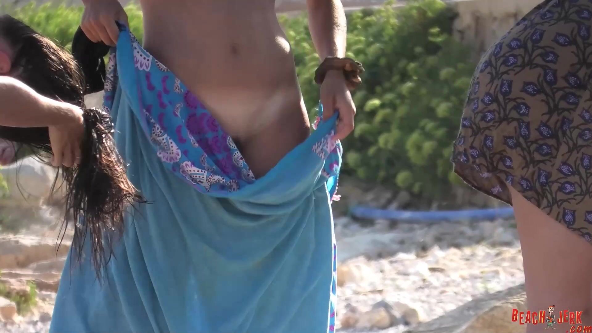 girl changing bikini bottoms