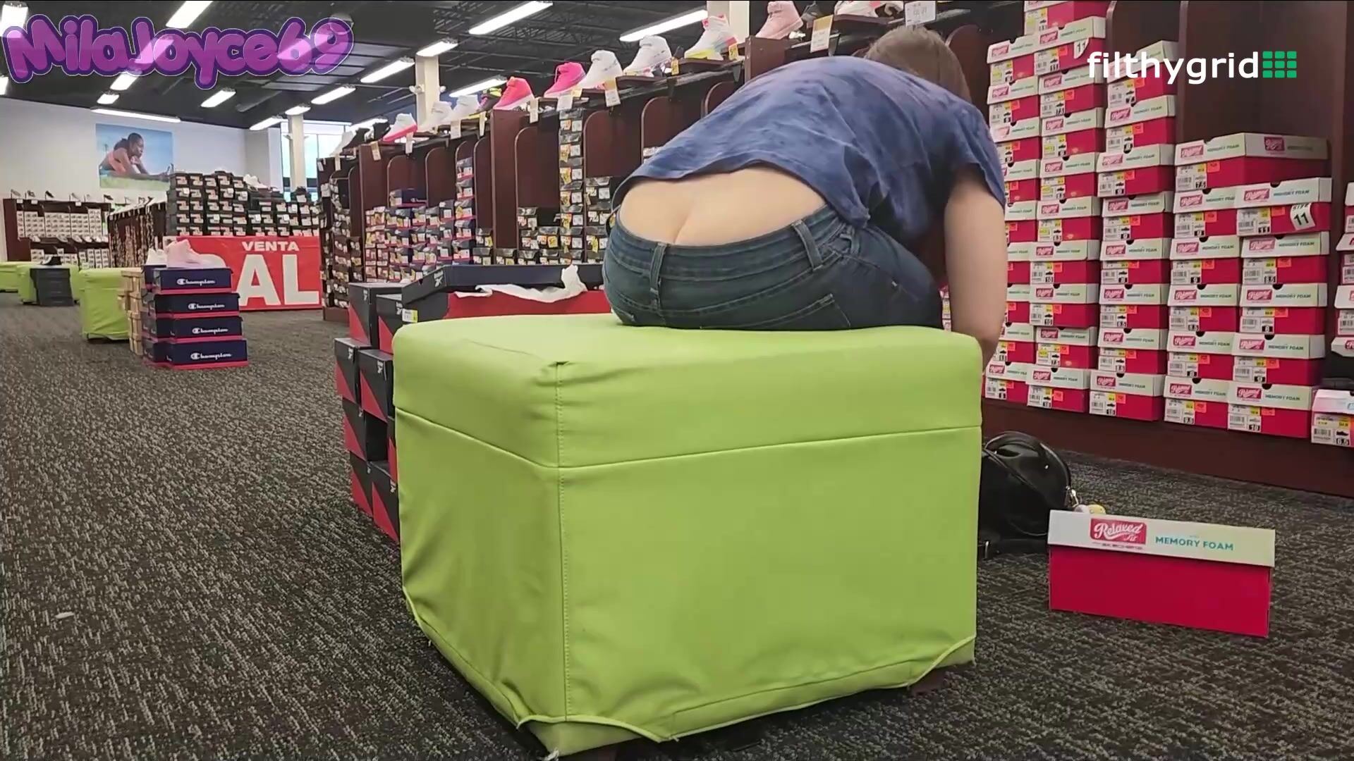Mila Joyce shopping mall buttcrack jeans