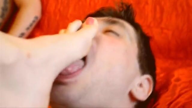 Mistress makes cuckold cum on feet + clean up