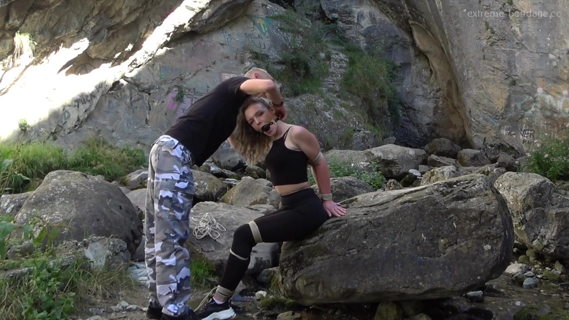 Diamondly outdoors tied feet and bastinado