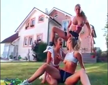 Euro Cheerleaders Drink Piss & Lick Pussy During Practice