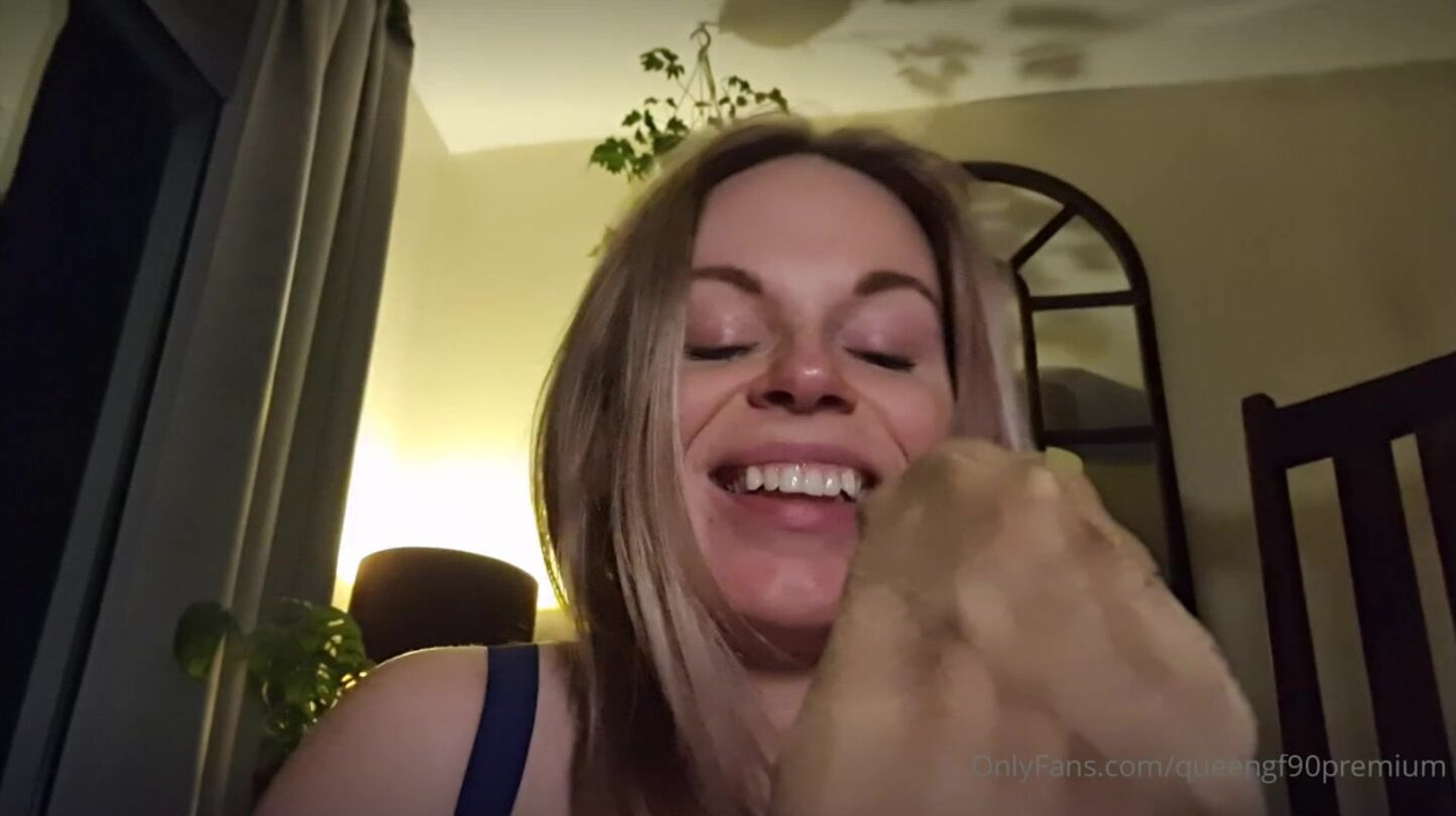 QueenGF90 - Sniffing Own Nylon Feet in Nude Nylons