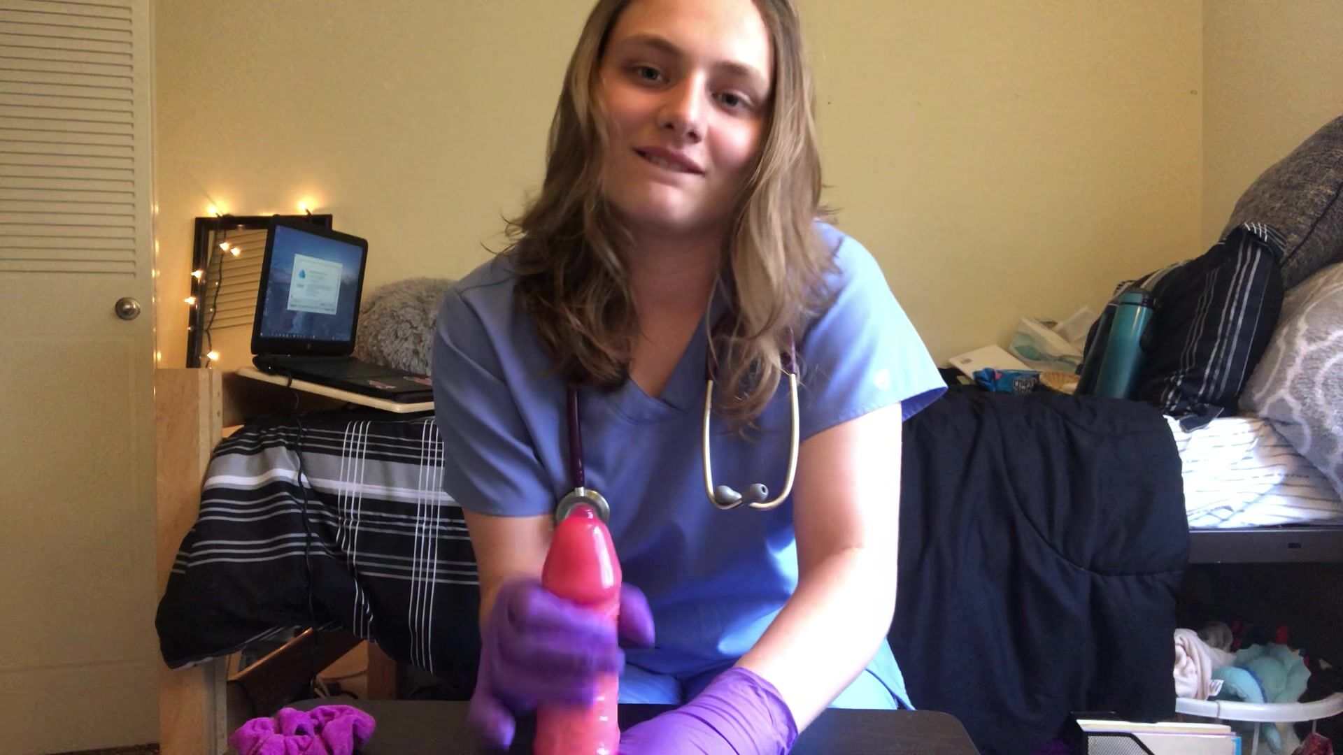 College Nurse Girl Gloves Handjob