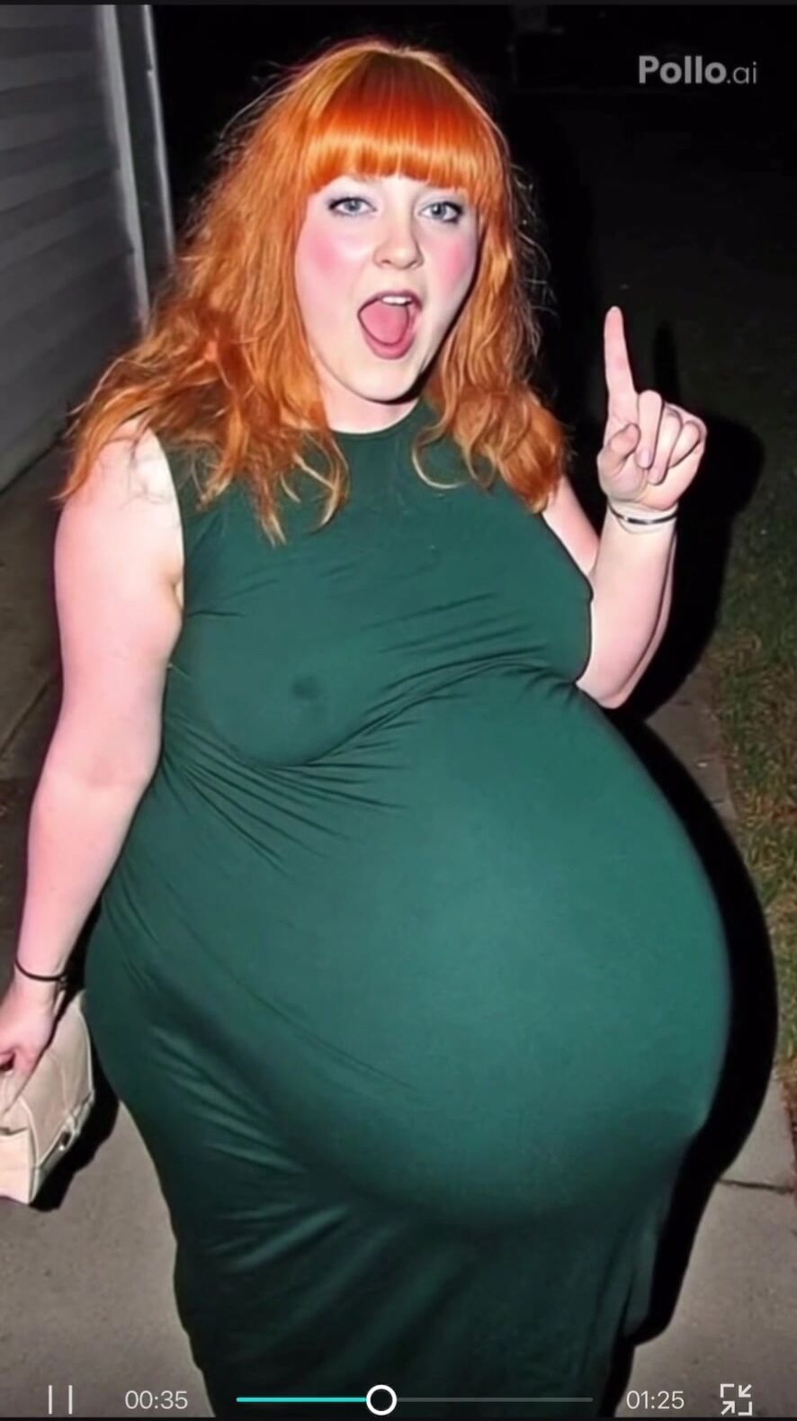Pregnant redhead stuffing and burping