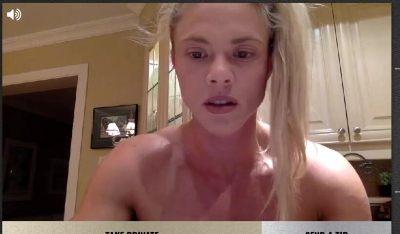 blonde figure beauty flexing on cam