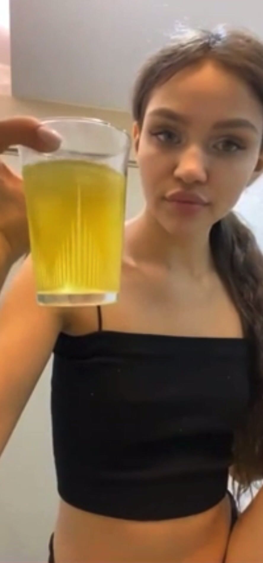 Unknown model russian girl pisses in glass and drinks all