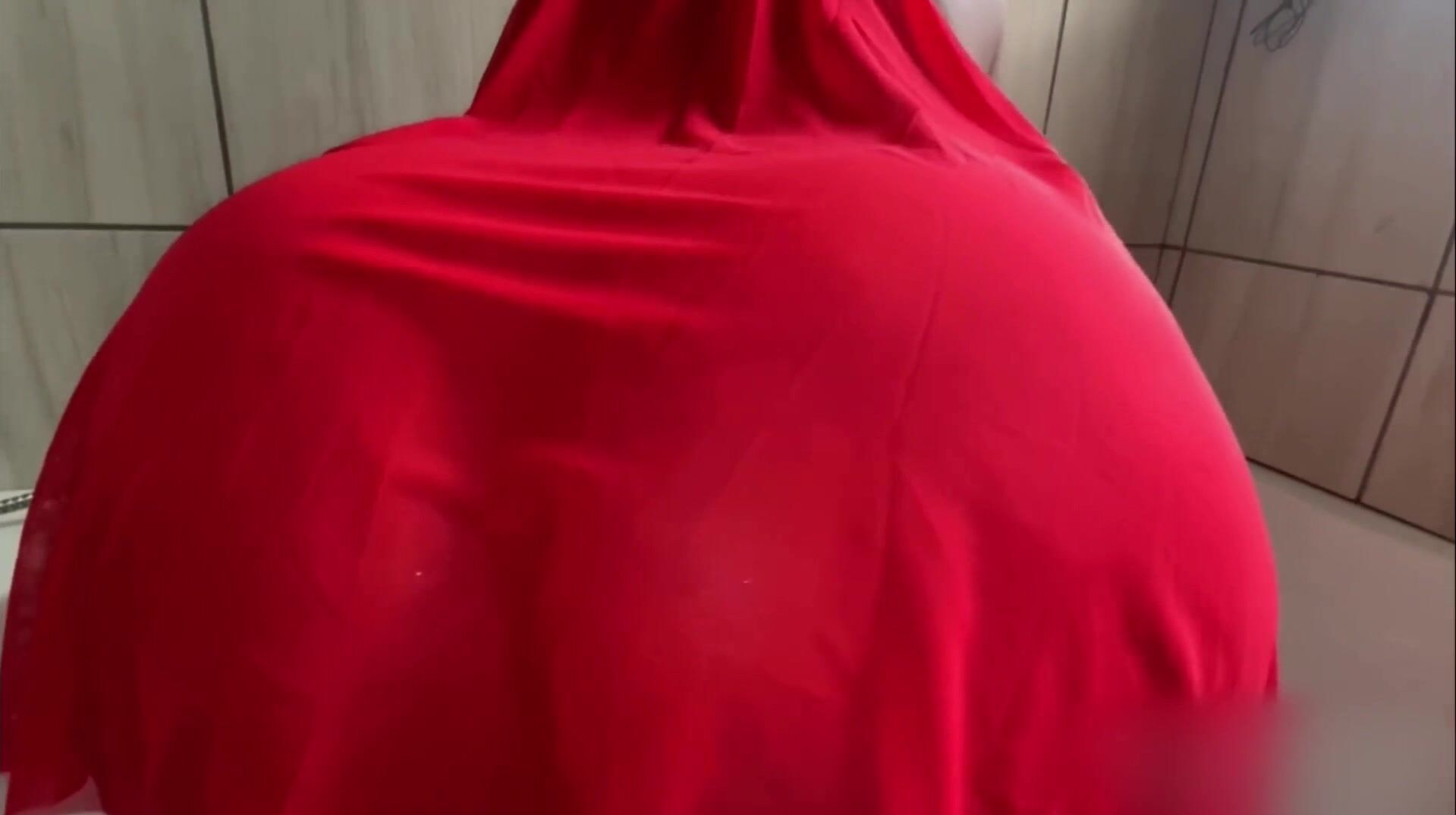Tabby farting in red dress