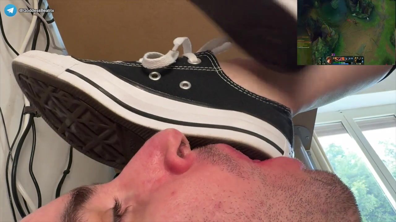 Beautiful gamer Goddess live foot gagging foot stool humiliating shoe stool