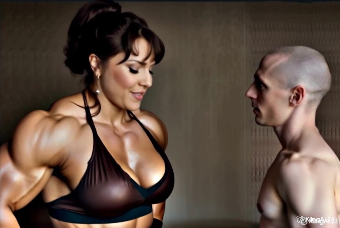 Muscular brunette dominates