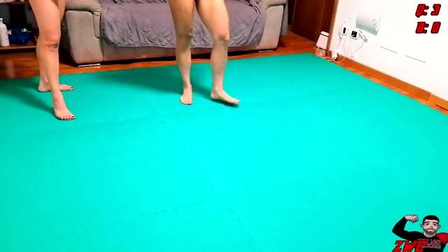 Bianca and Pamela vs 2 men wrestling