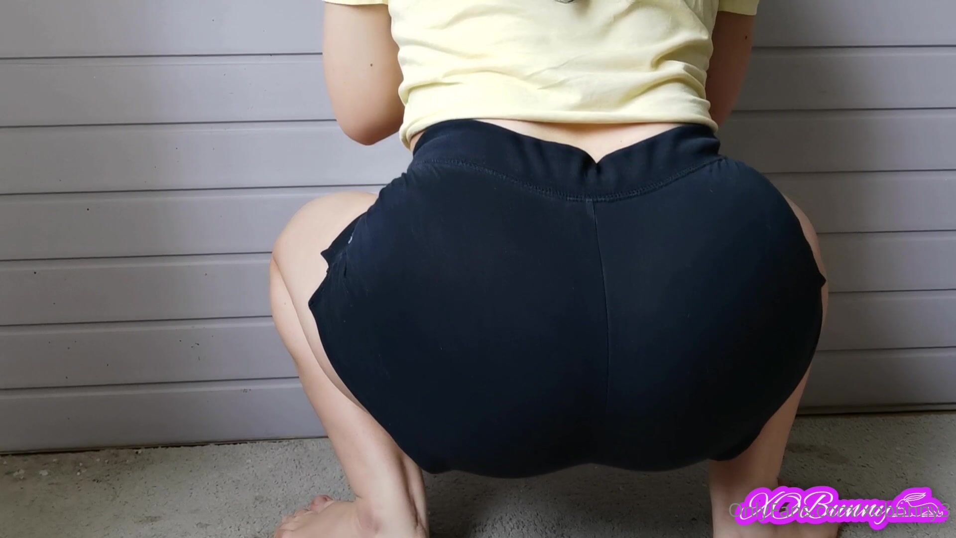 XO bunny farting in addias shorts