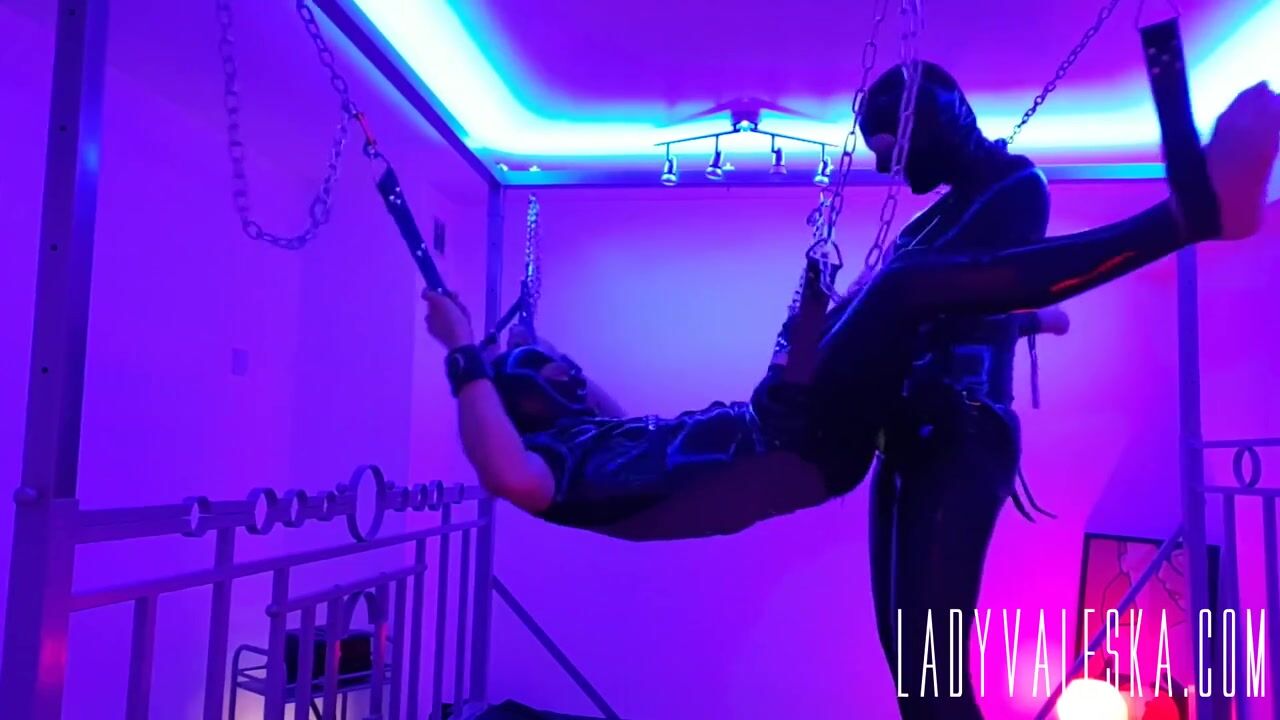 Lady Valeska - Rubber Slave Fucked In Sling