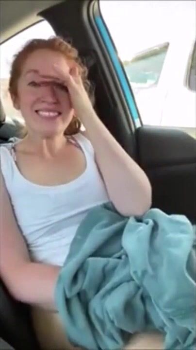 Red head car masturbation almost caught