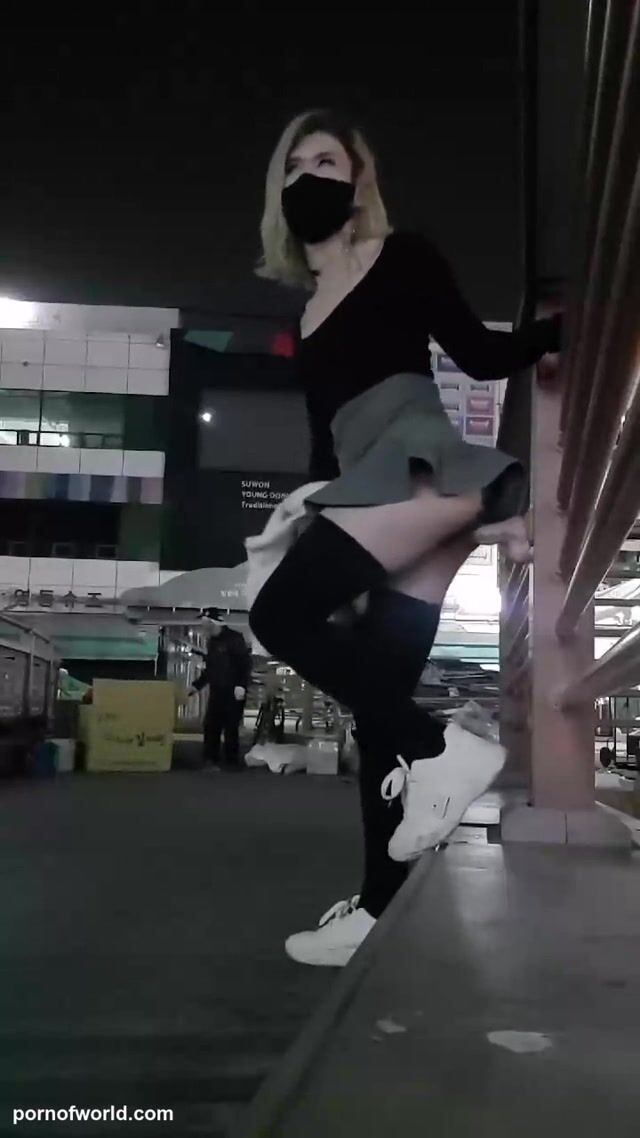 Asian Exhibitionist Fucks Dildo In Public