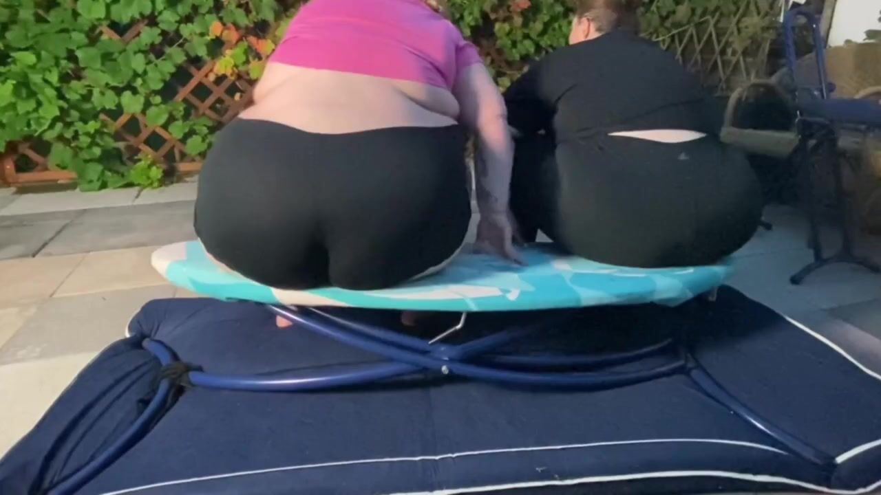 two heavy girls break ironing board