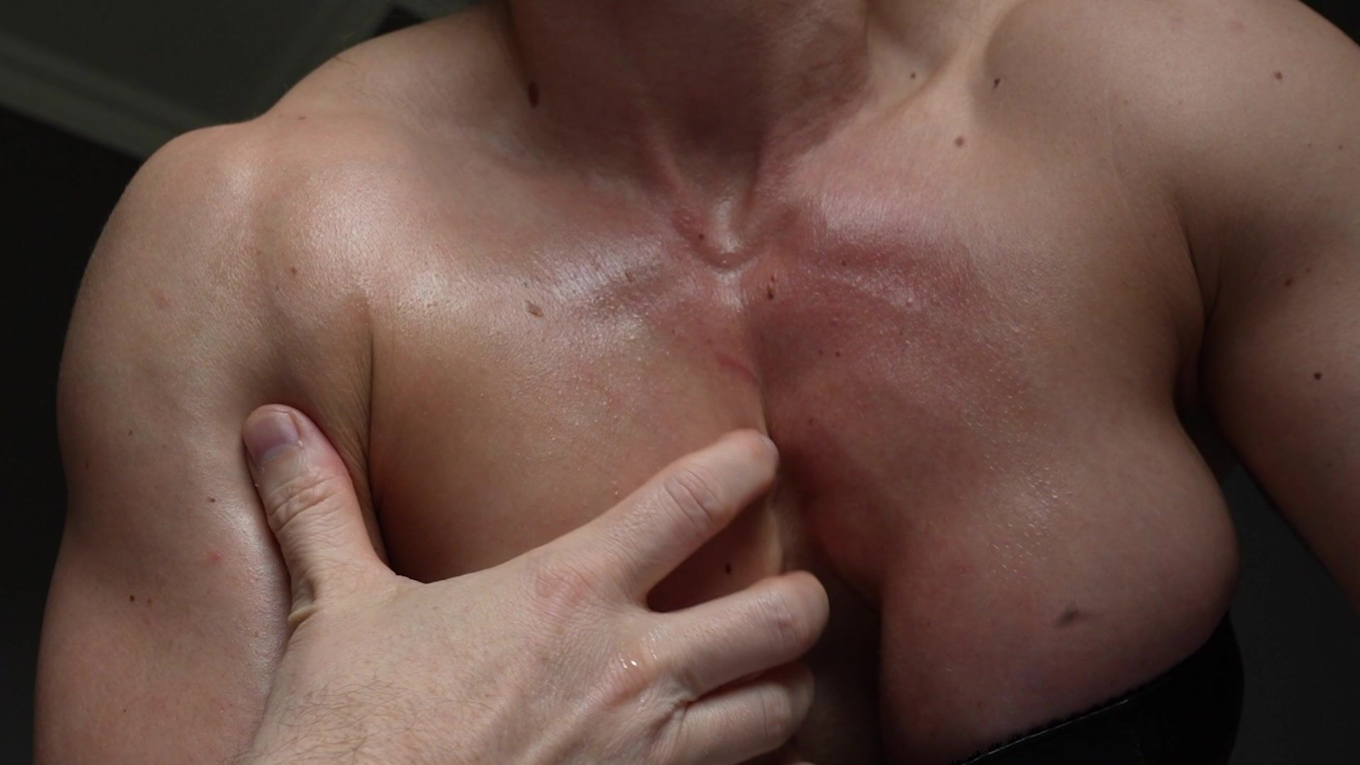 Female bodybuilder pec worship