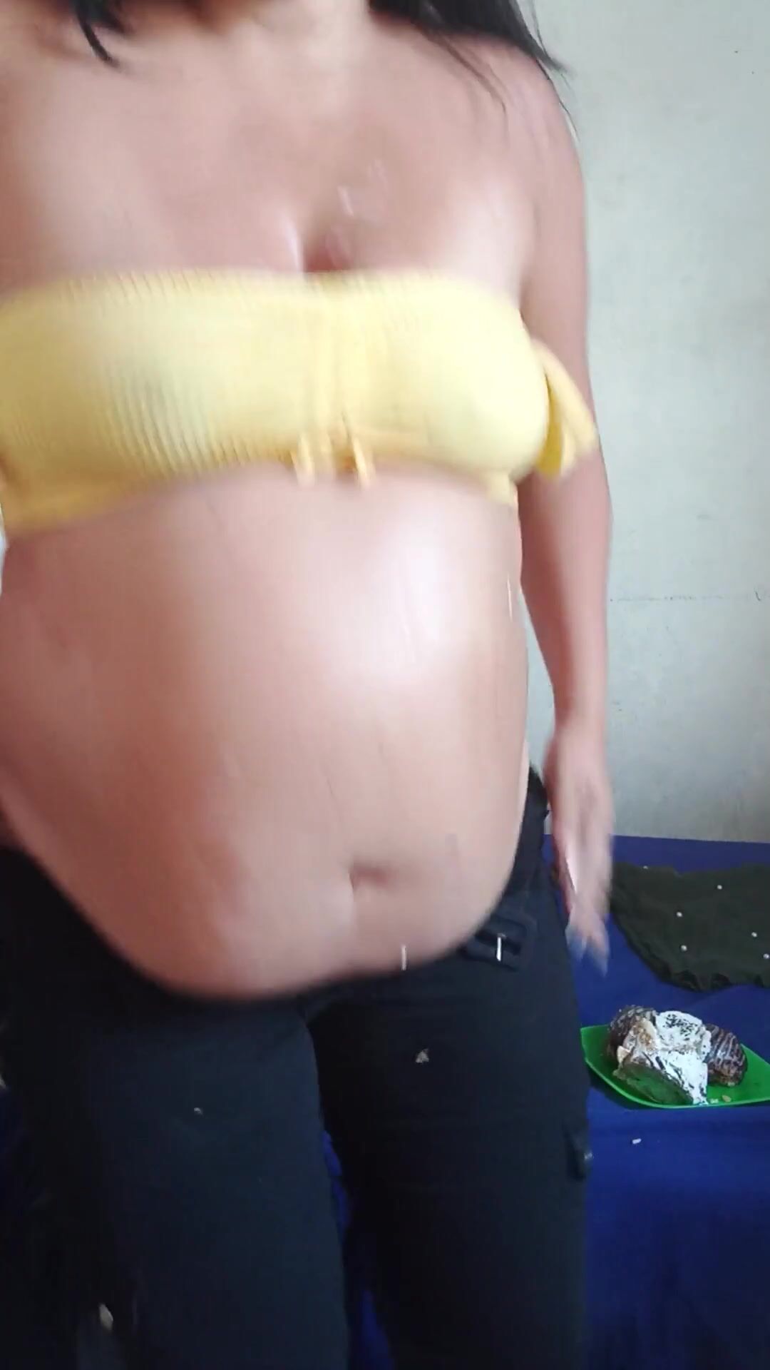 brazilian girl - gains weight, stuffing belly, burps