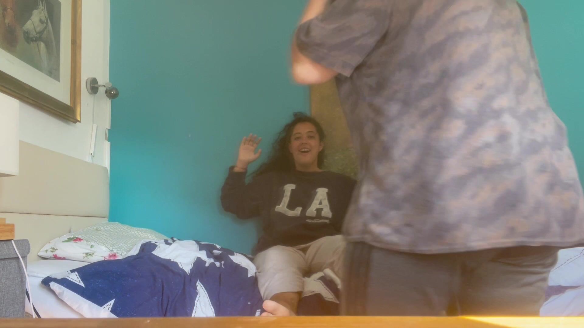 Latina girl freeze and play with her feets