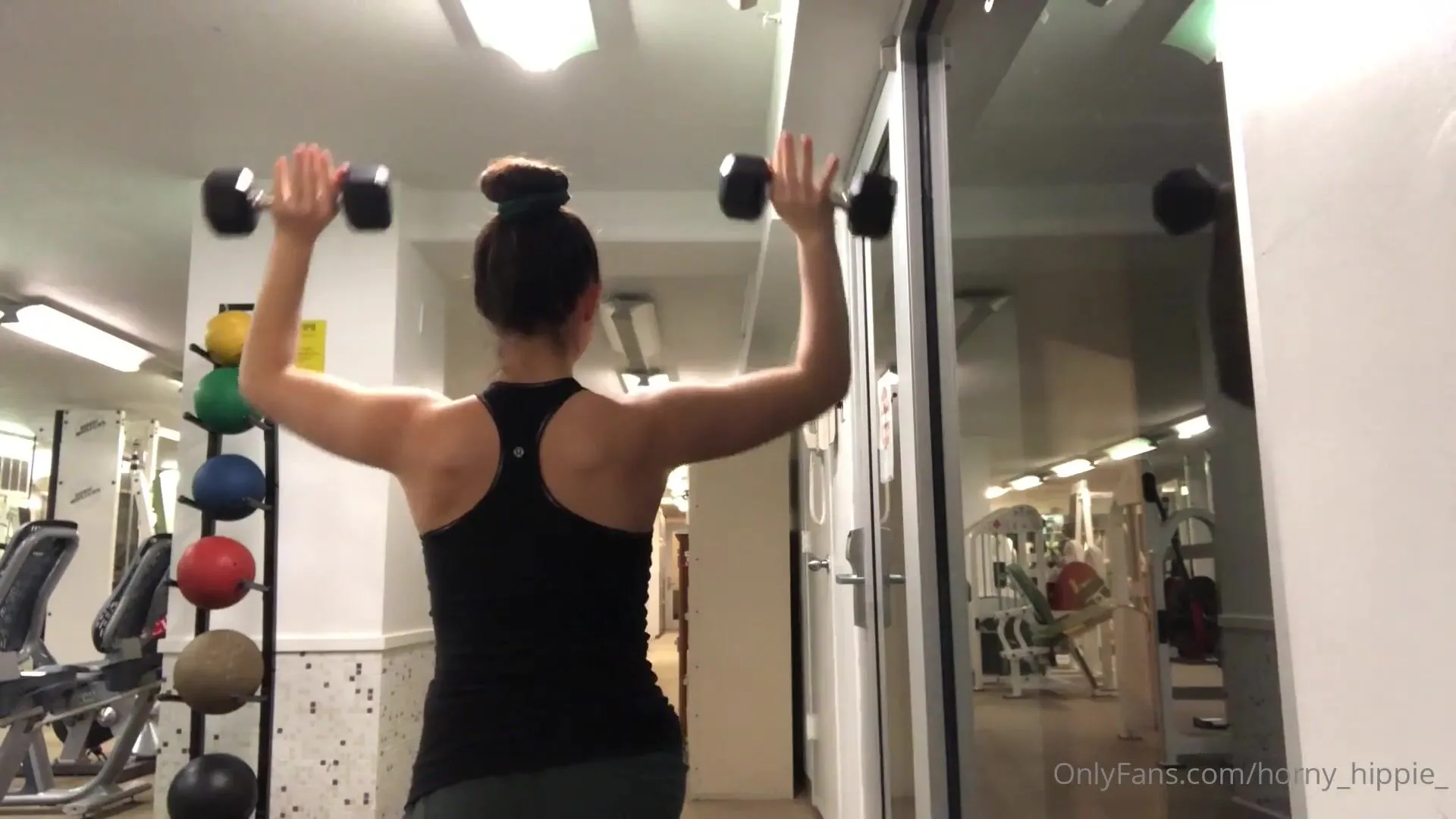 horny hippie teasing and flashing at the gym