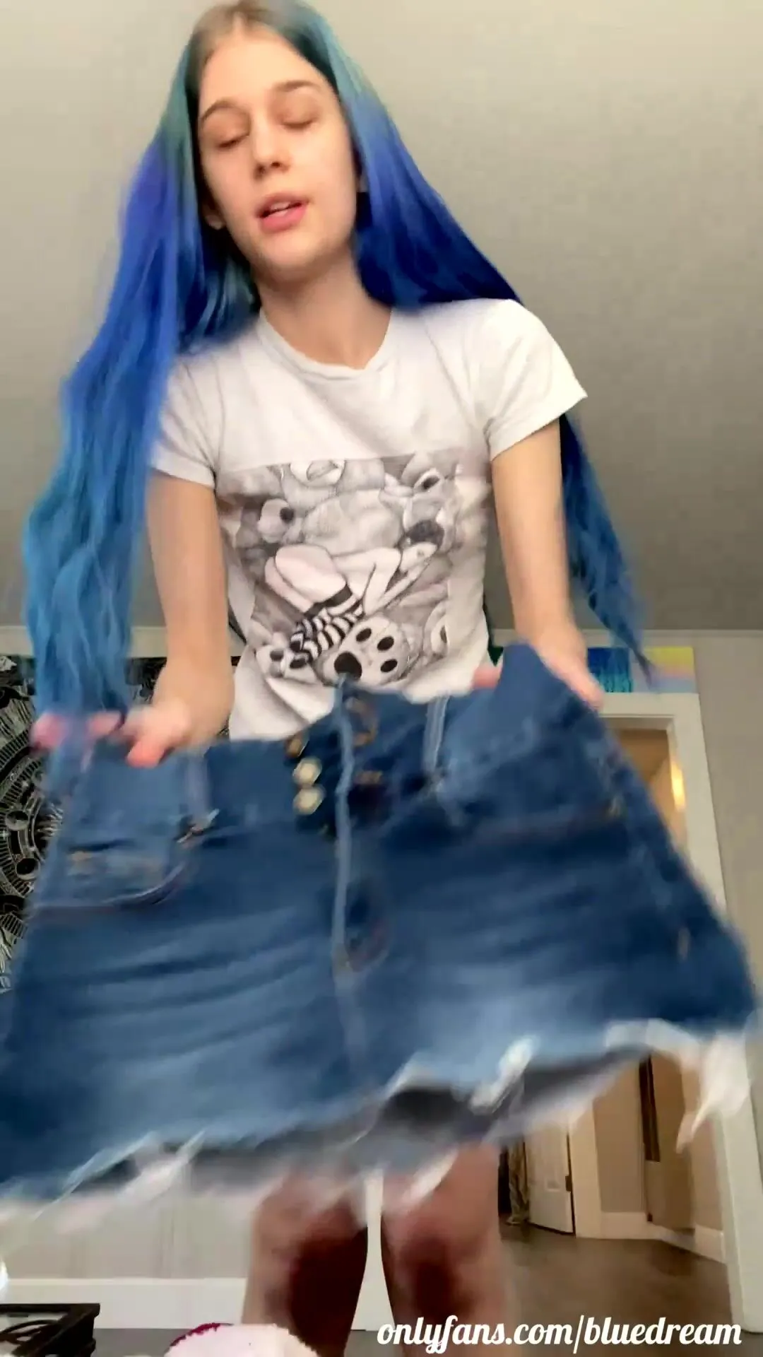 Bluedream trying on all my jean skirts & showing off my new pair of heels i