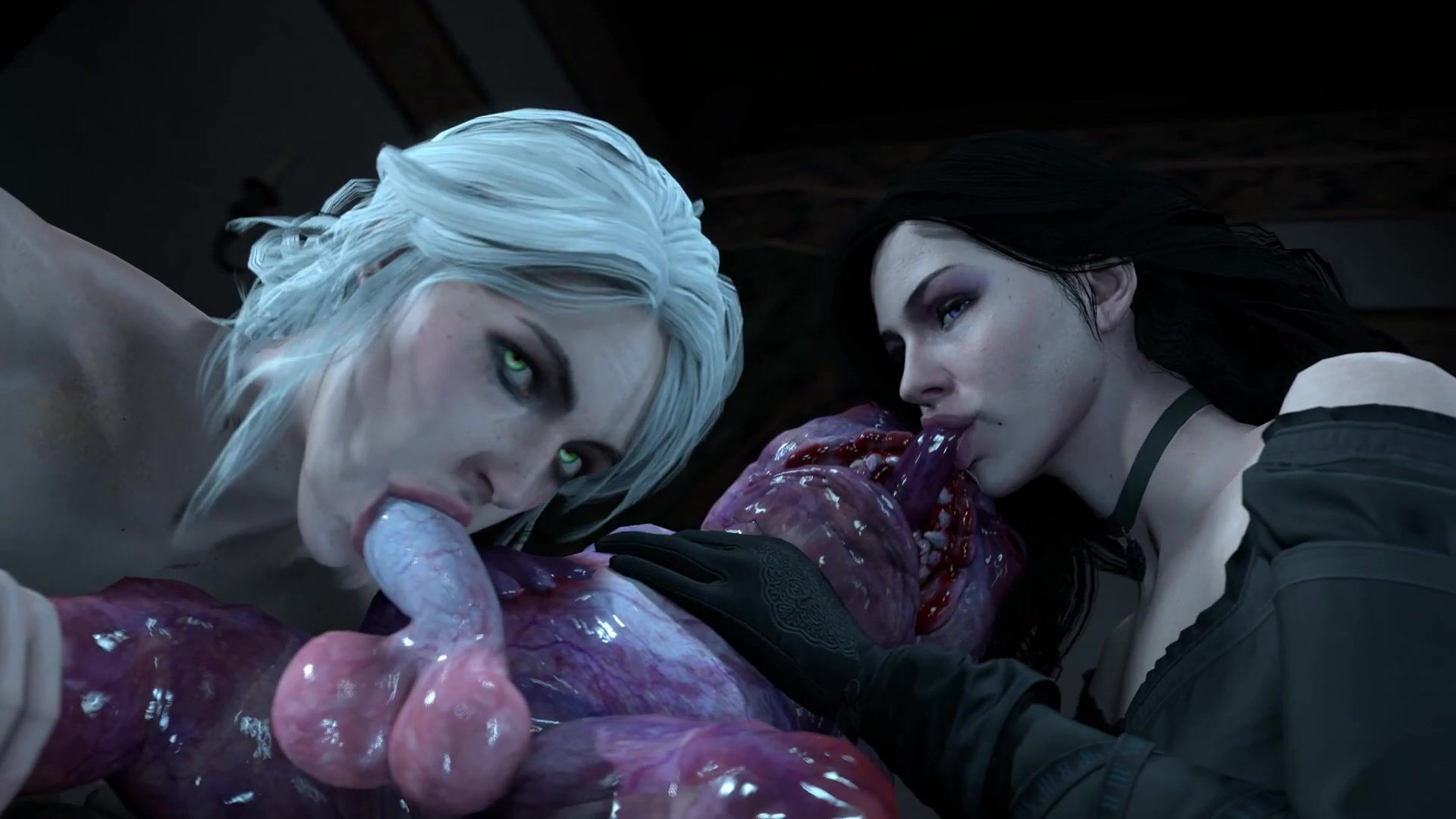 Ciri & Yennefer sucking botchling dick