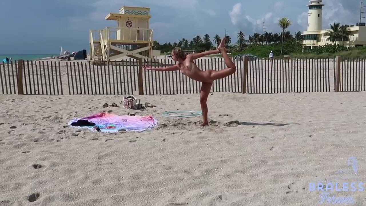Bralessforever - Madisyn naked yoga on the beach