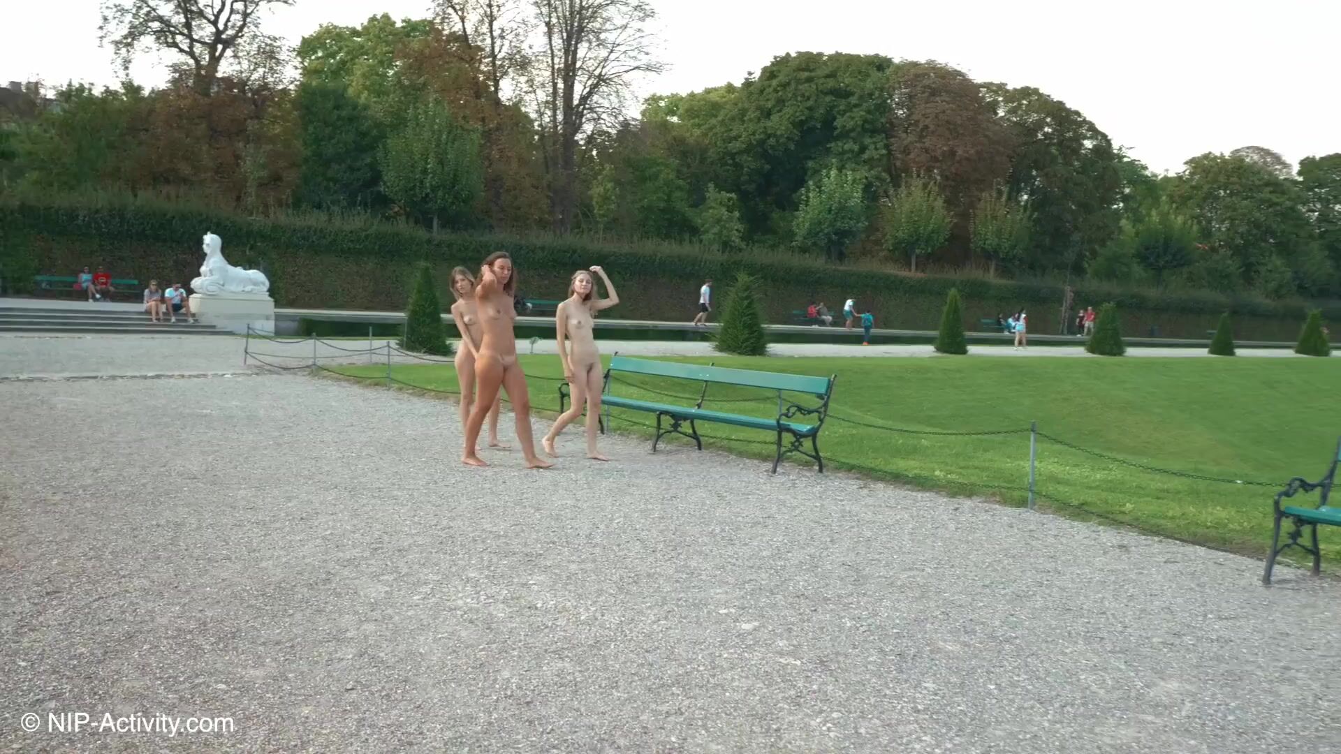 3 girls strip naked in public