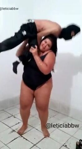 BBW Leticia Does various lift and carry and brutal strength display with small man and woman