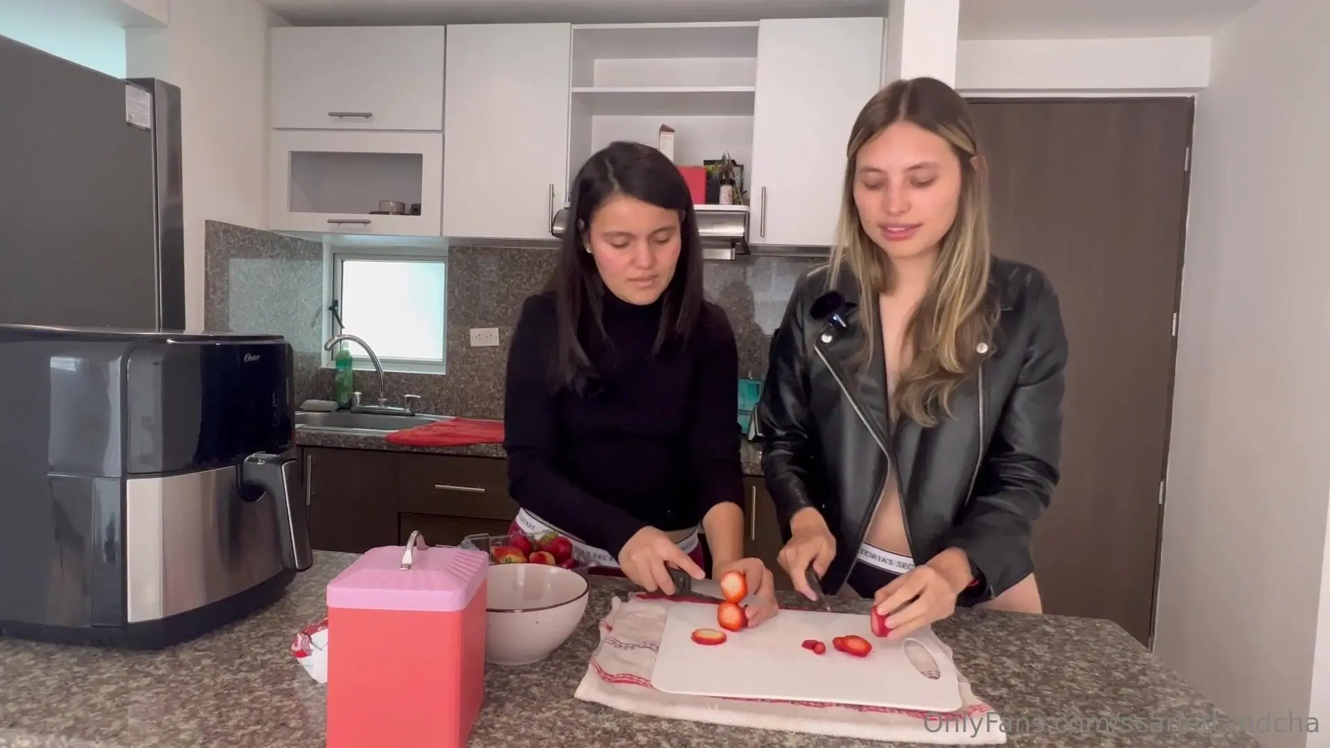 scarlettandcha we love to lick strawberries and cream while we tell them something about lesbian sex cheer up my l onlyfans xxx porn videos