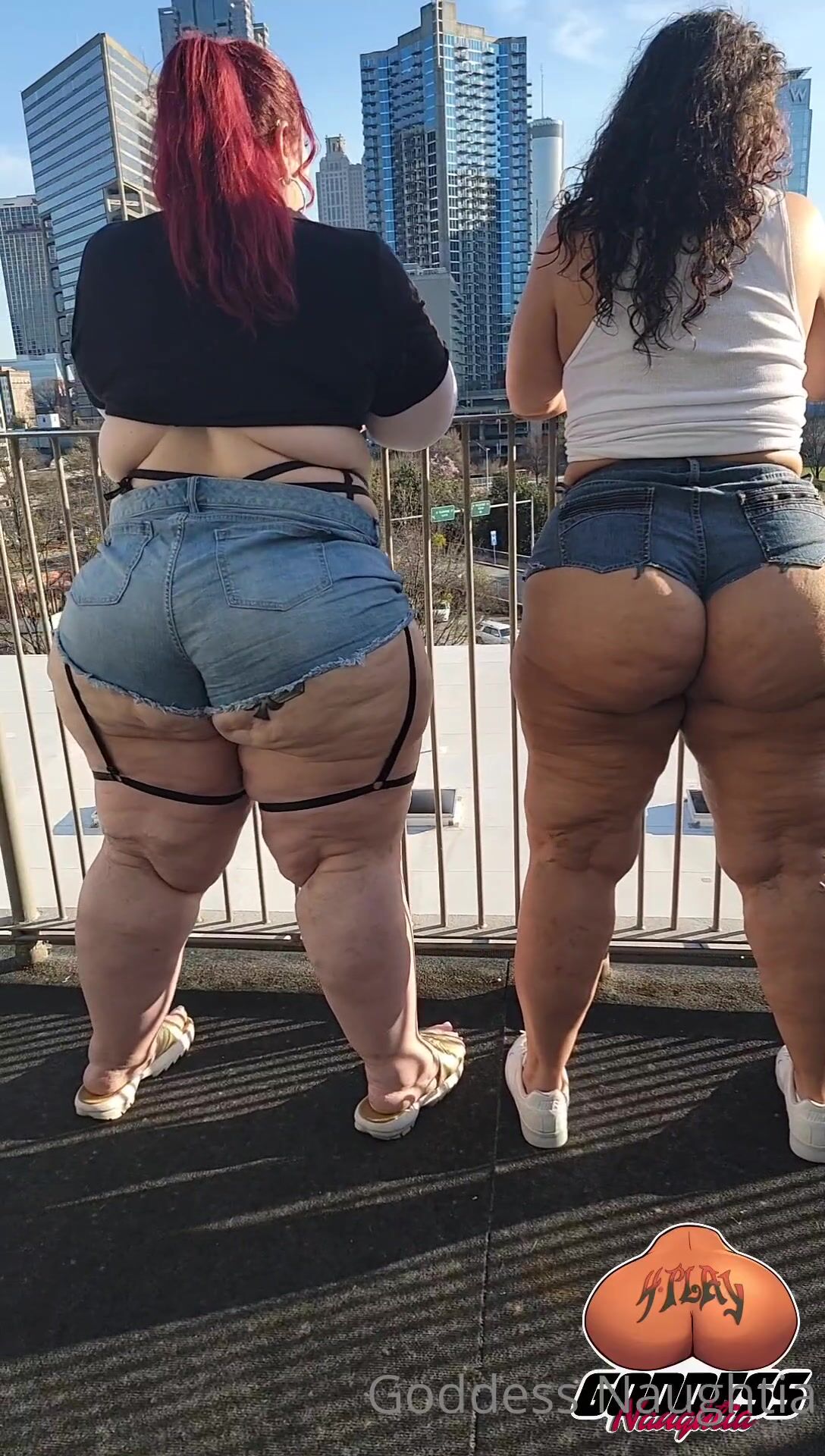 Naughtia and Nikki showing off in booty shorts