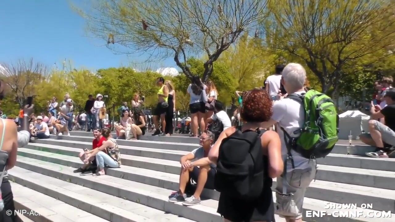 Girl strips completely naked and dances in extremely crowded area for the band