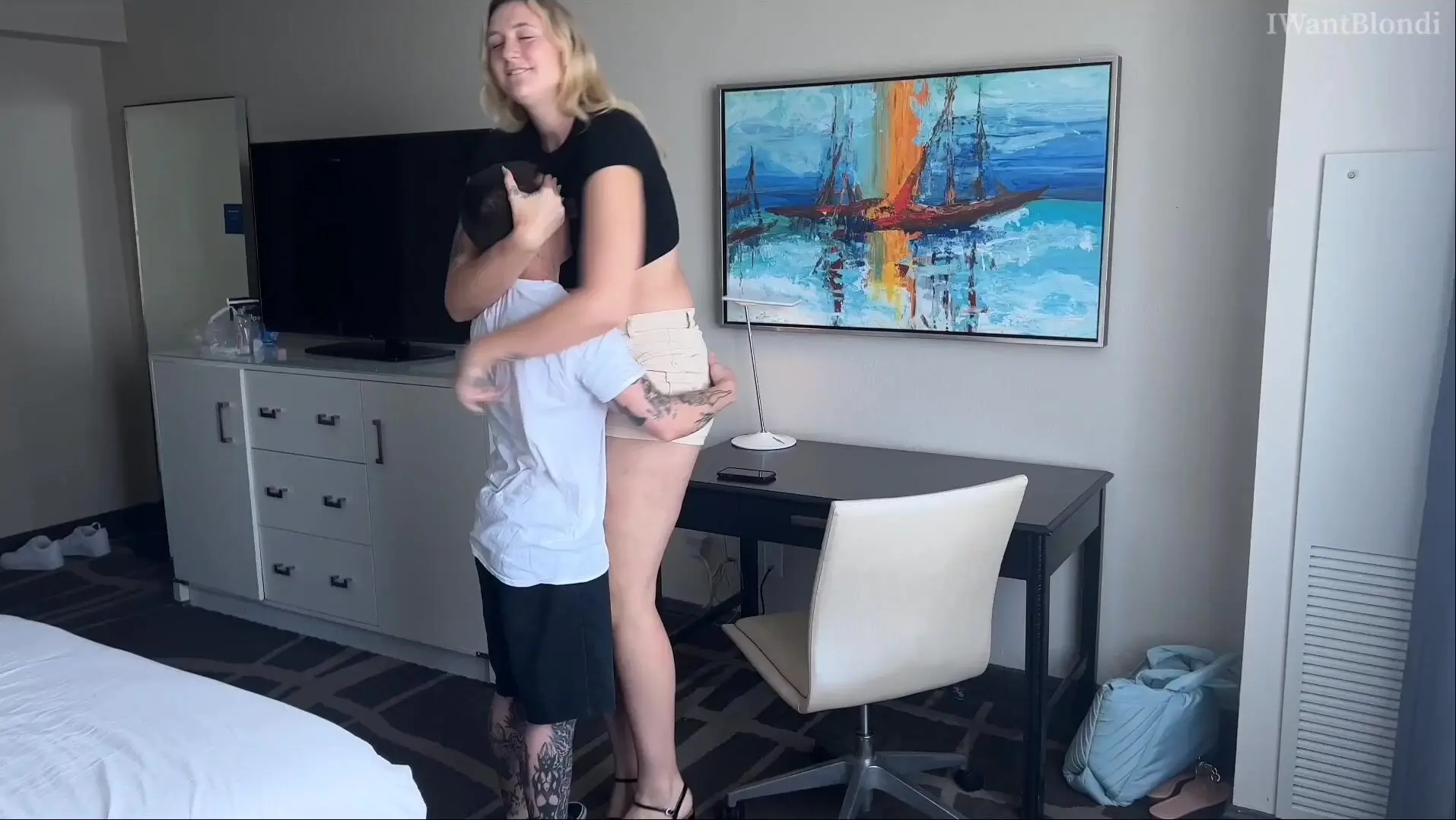 Tall woman compare tiny